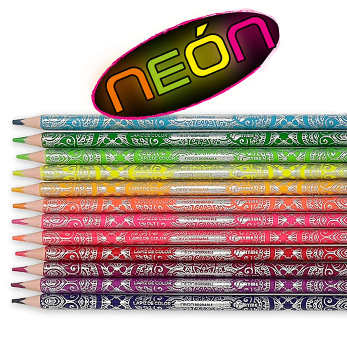 12 Piezas Lapices Triangulares De Colores Borrables Neon