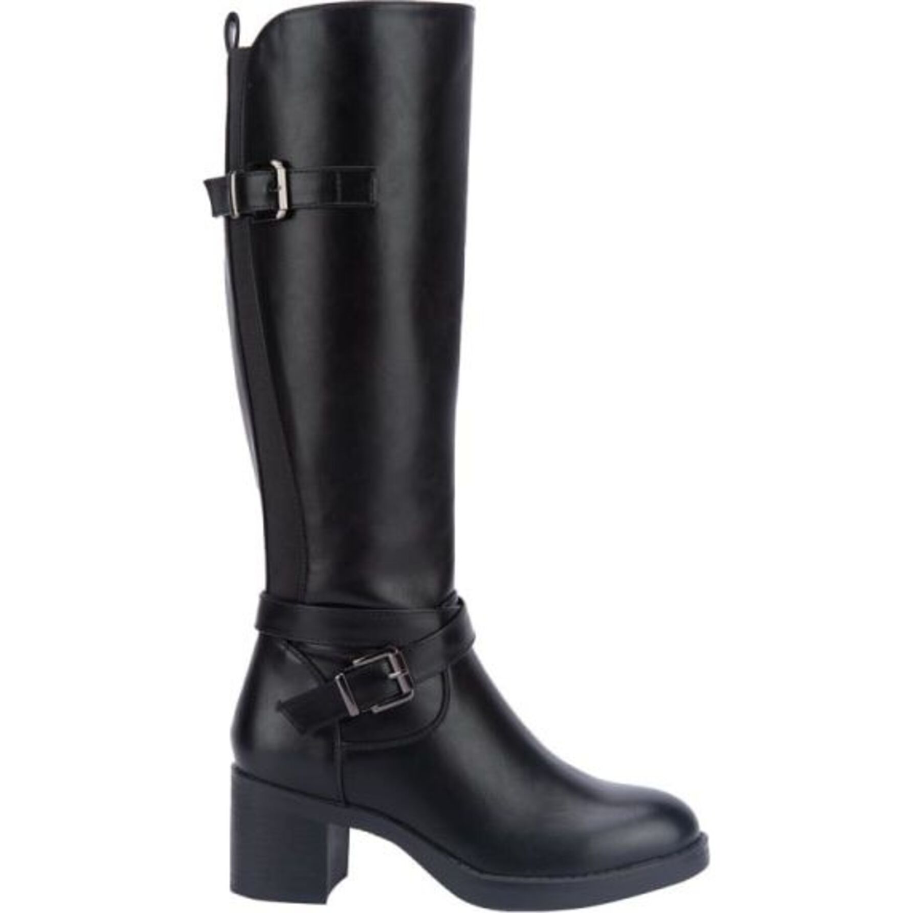 Bota para mujer, alta, con hebilla metálica, acabado napa, tacón medio, marca Tierra Bendita 1144372