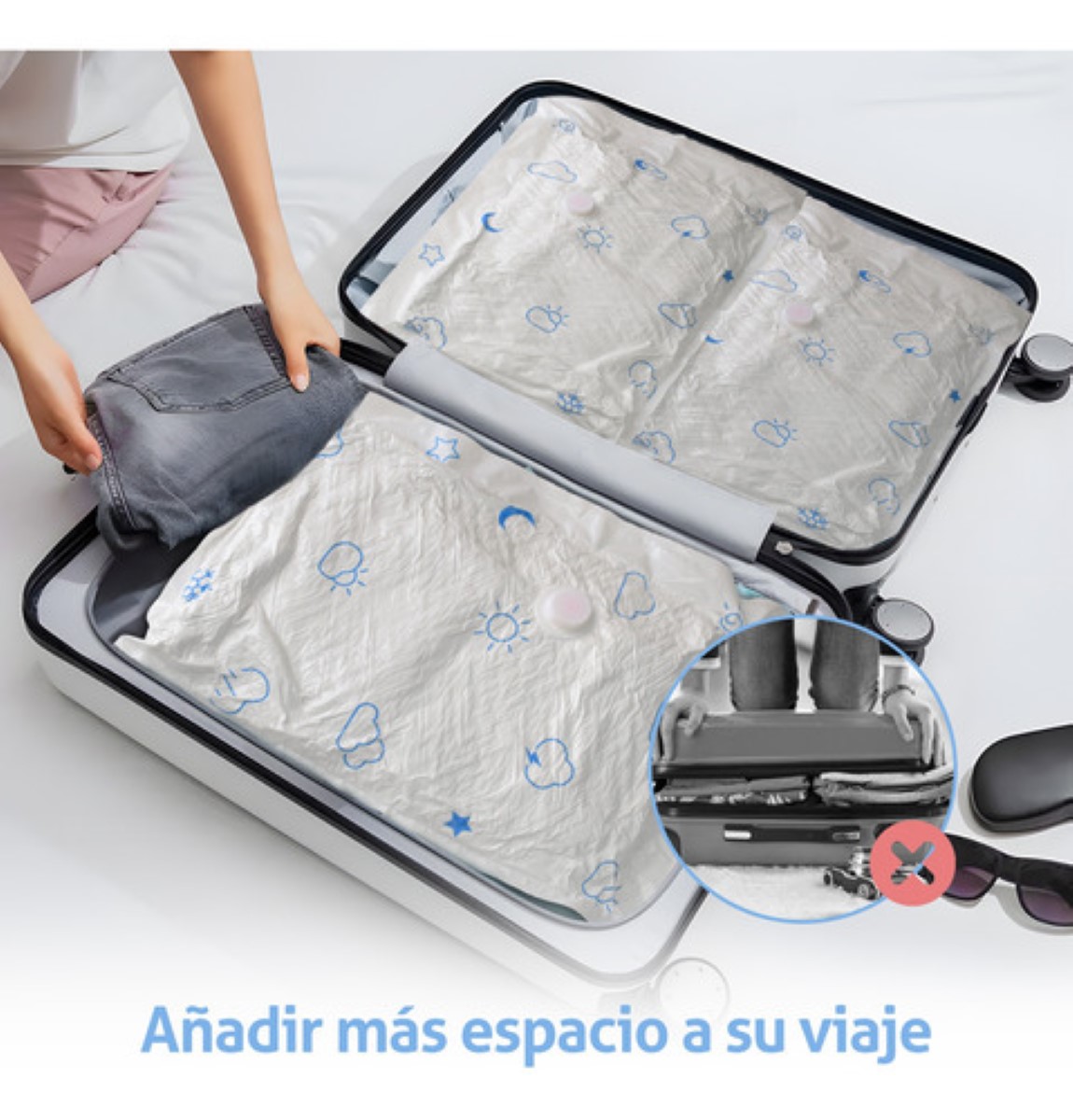 Bolsas De Almacenamiento Al Vacio Para Ropa Con Bomba 11 Pzs BLANCO NUVES AZULES
