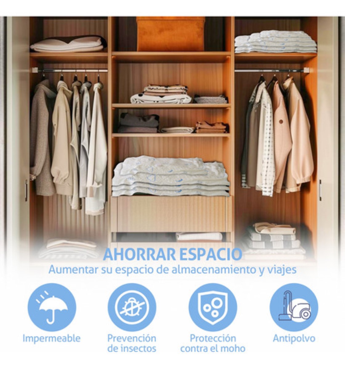 Bolsas De Almacenamiento Al Vacio Para Ropa Con Bomba 11 Pzs BLANCO NUVES AZULES