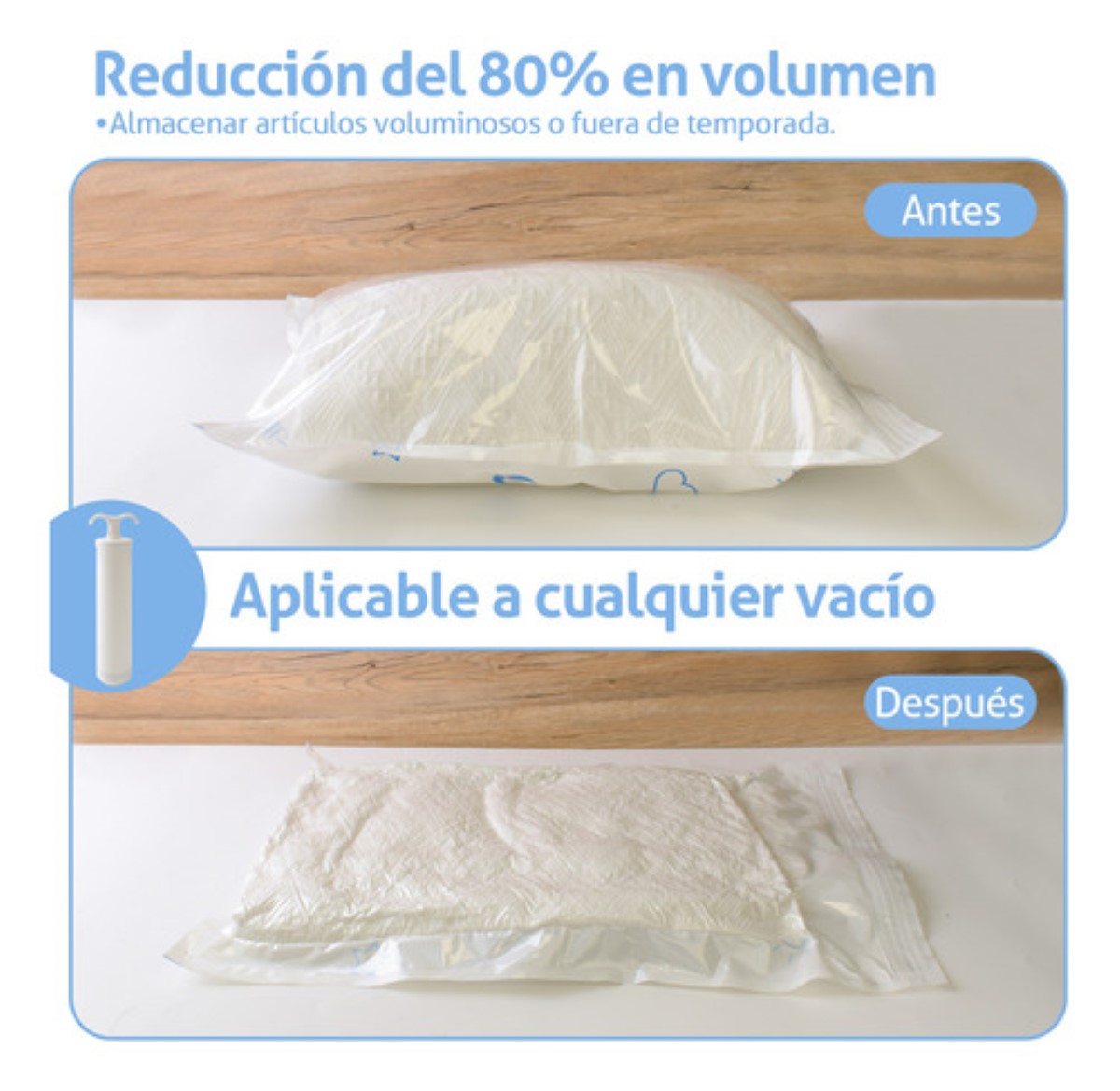 Bolsas De Almacenamiento Al Vacio Para Ropa Con Bomba 11 Pzs BLANCO NUVES AZULES