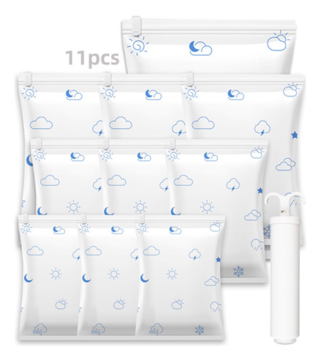 Bolsas De Almacenamiento Al Vacio Para Ropa Con Bomba 11 Pzs BLANCO NUVES AZULES