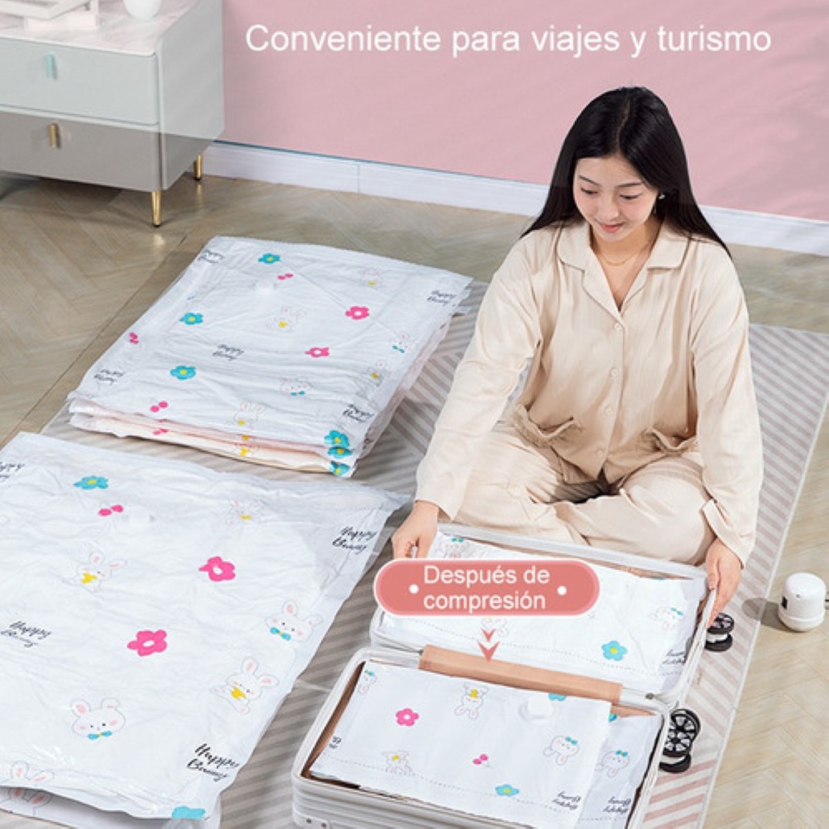 12x Bolsa De Vacío Con Bomba Manual Con Bolsa Ropa Interior BLANCO DIBIJOS COLORES