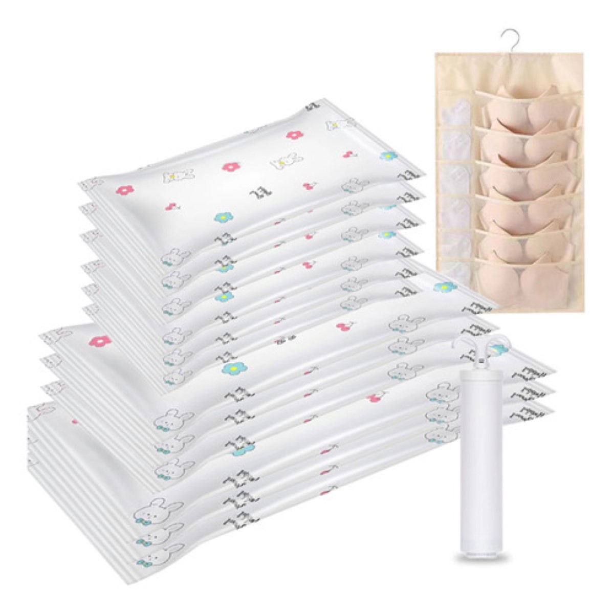 12x Bolsa De Vacío Con Bomba Manual Con Bolsa Ropa Interior BLANCO DIBIJOS COLORES