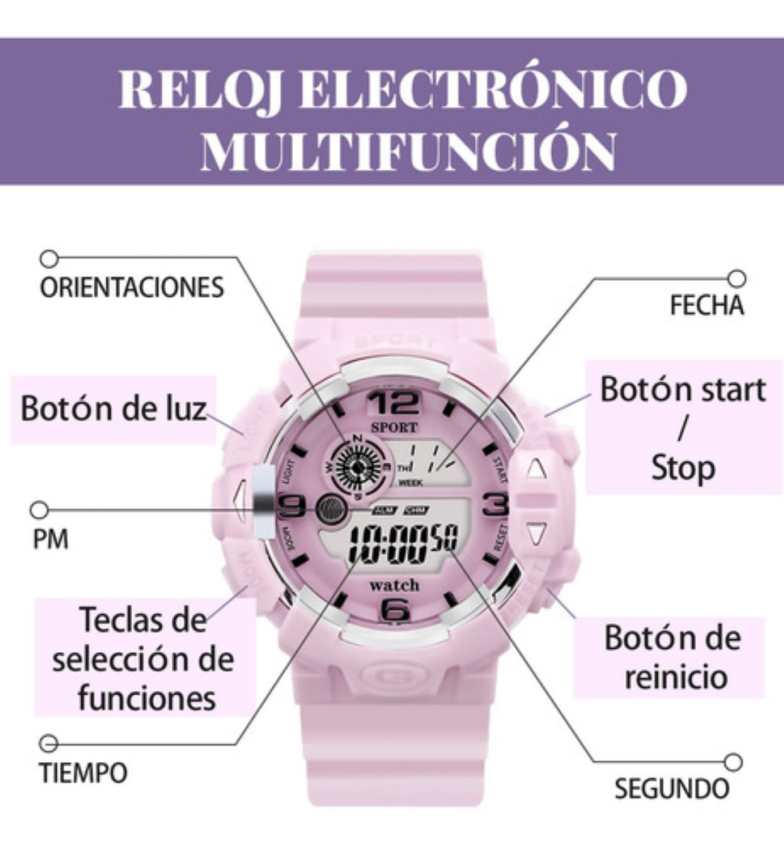 2 Reloj Deportivo Digital Para Mujer Y Hombre Reloj Digital ROSA MORADO