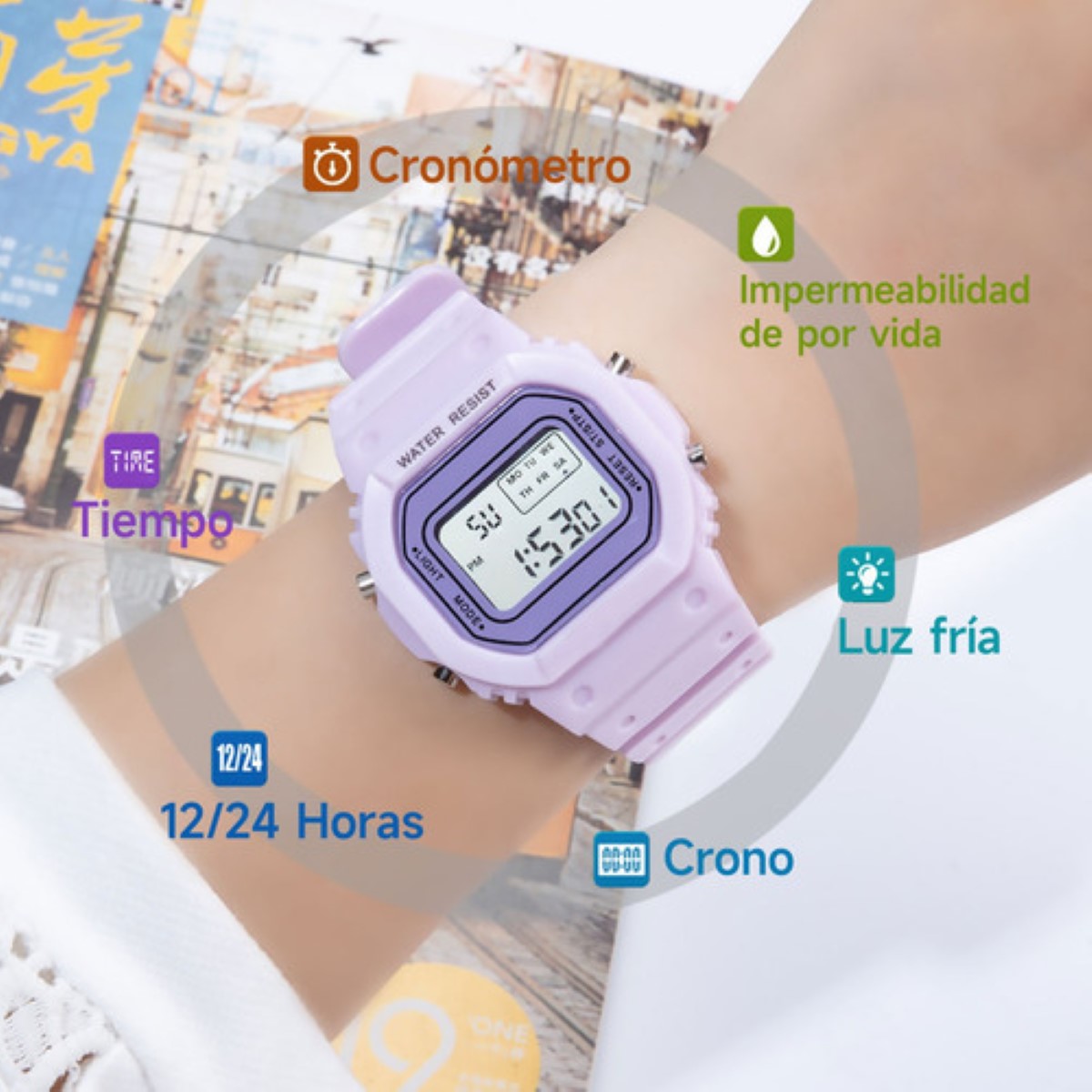 2 Reloj Deportivo Digital Para Mujer Y Hombre Reloj Digital ROSA MORADO