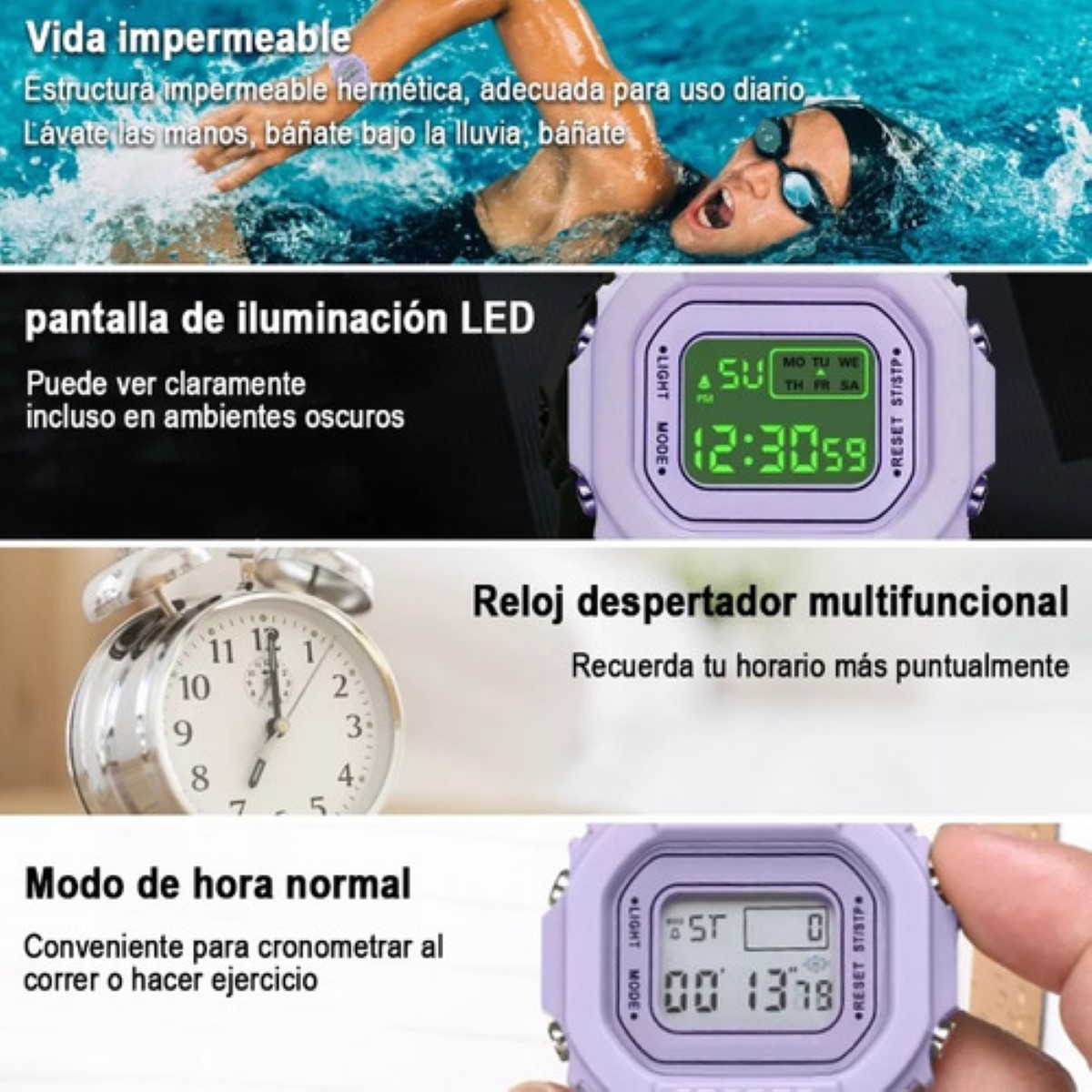 2 Reloj Deportivo Digital Para Mujer Y Hombre Reloj Digital ROSA MORADO