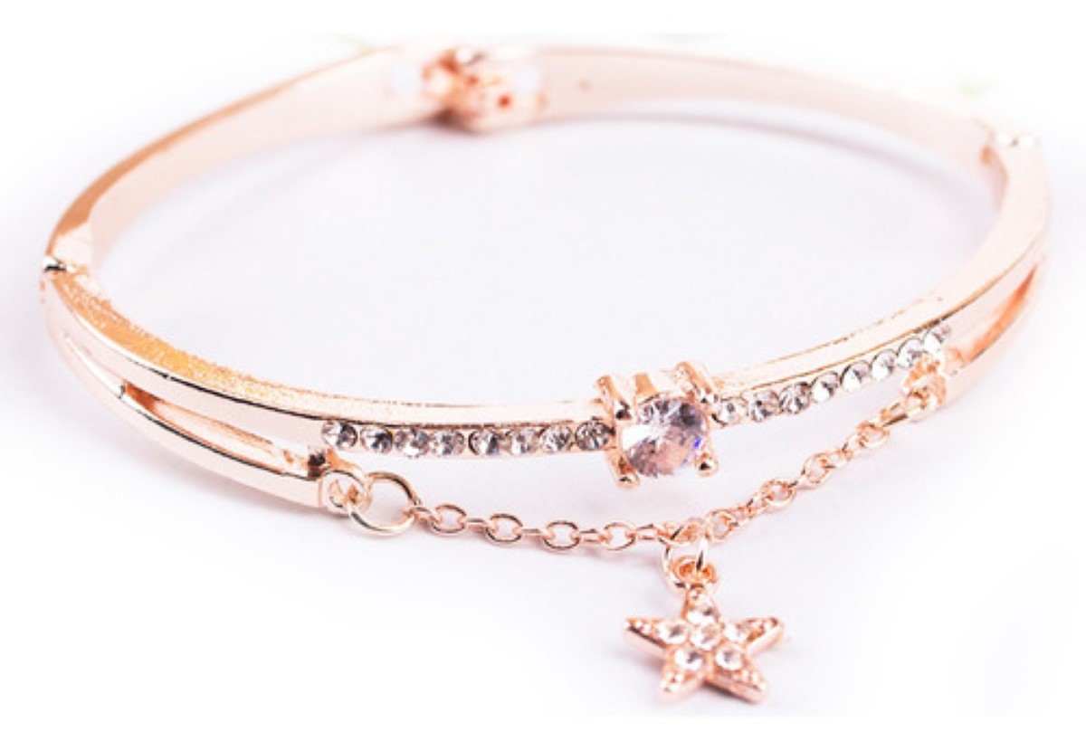 Relo j De Pulsera De Cuarzo Para Mujer Con Pulseraestrellado reloj gris pulcera oro rosa