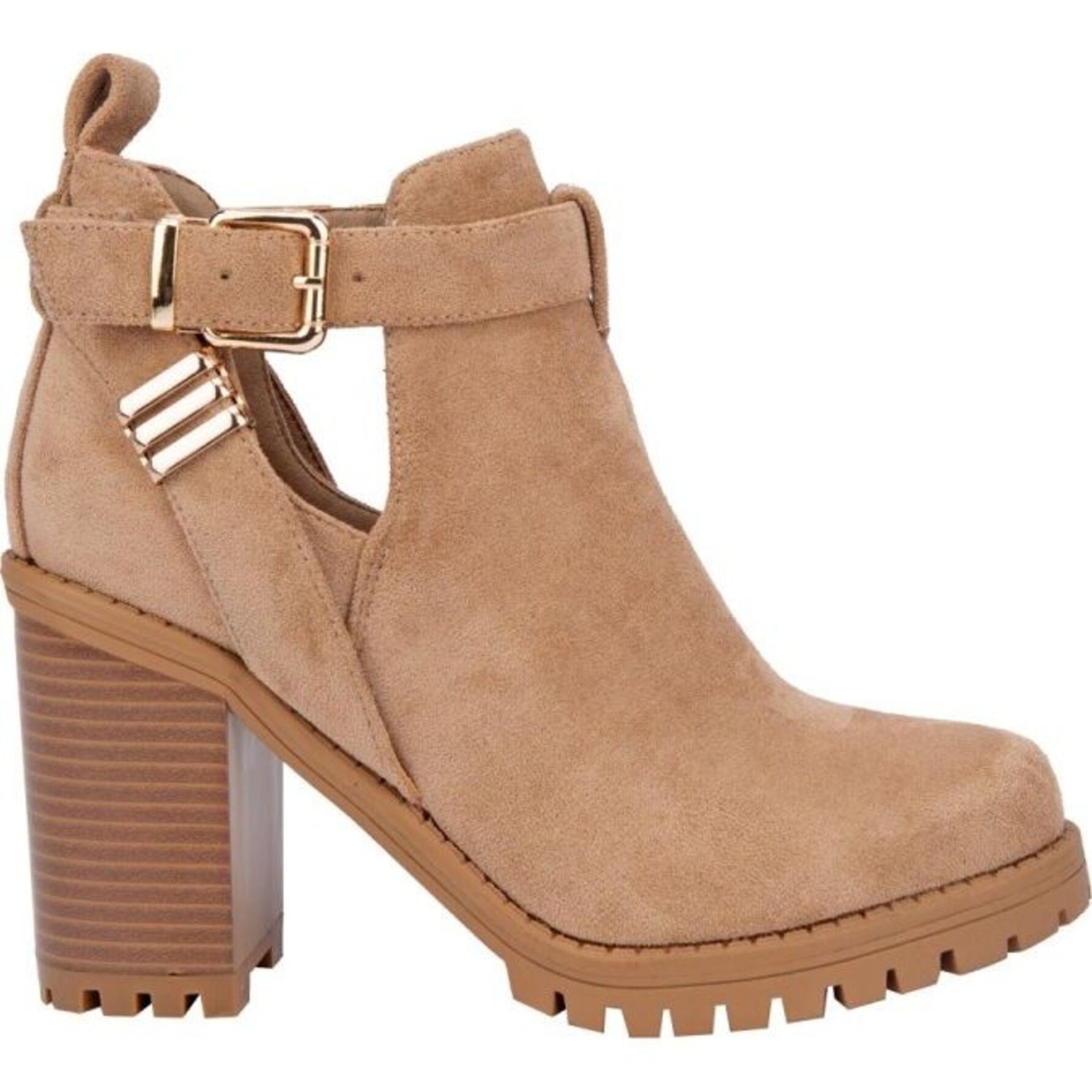 Bota para mujer, acabado ante, con tacón alto, suela antiderrapante, color beige, marca Tierra Bendita 1144376