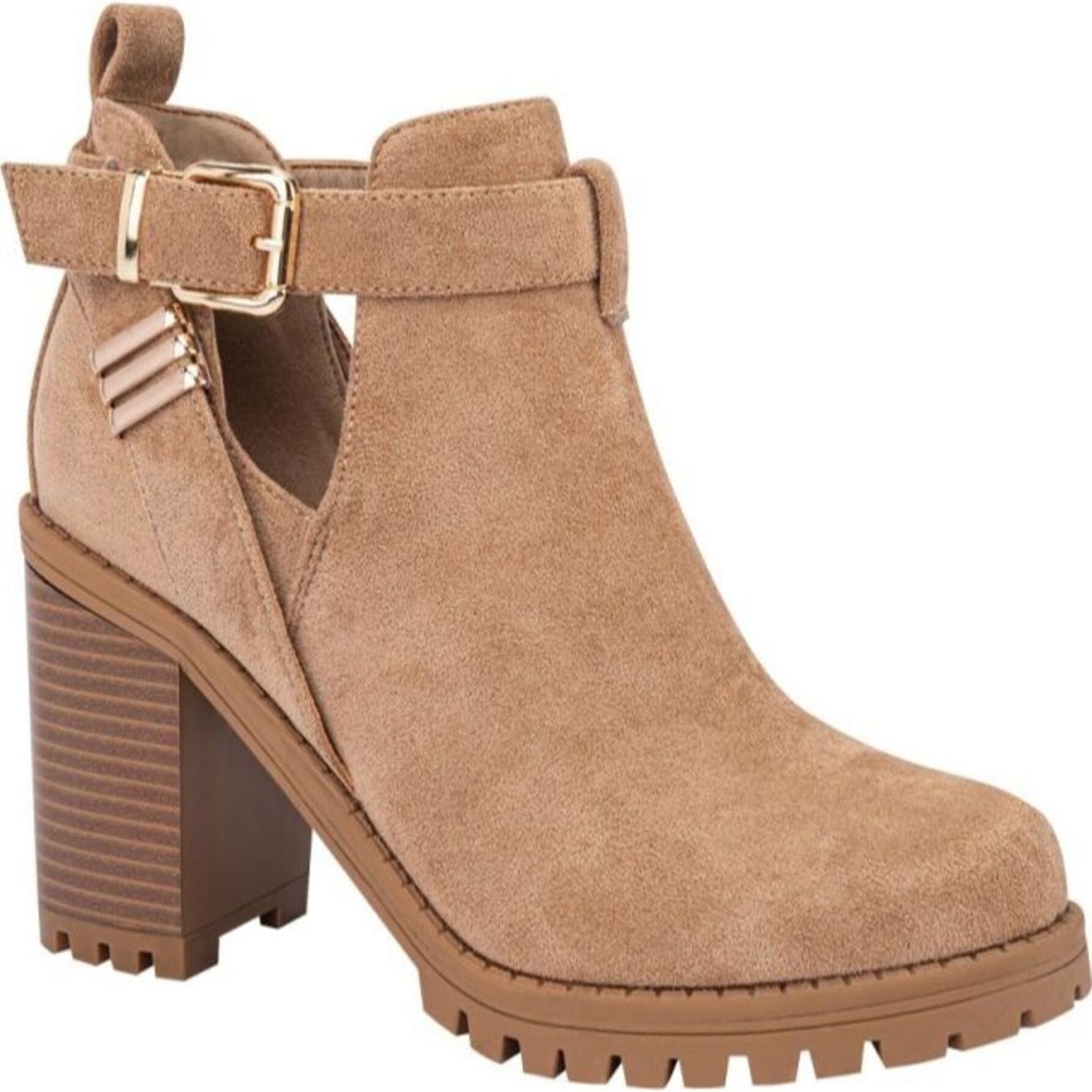 Bota para mujer, acabado ante, con tacón alto, suela antiderrapante, color beige, marca Tierra Bendita 1144376