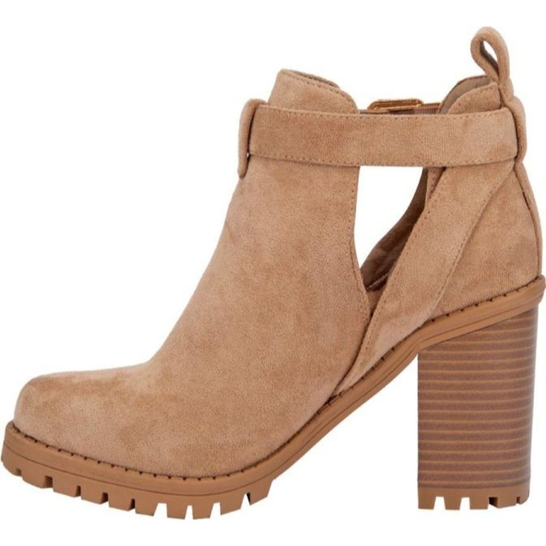 Bota para mujer, acabado ante, con tacón alto, suela antiderrapante, color beige, marca Tierra Bendita 1144376