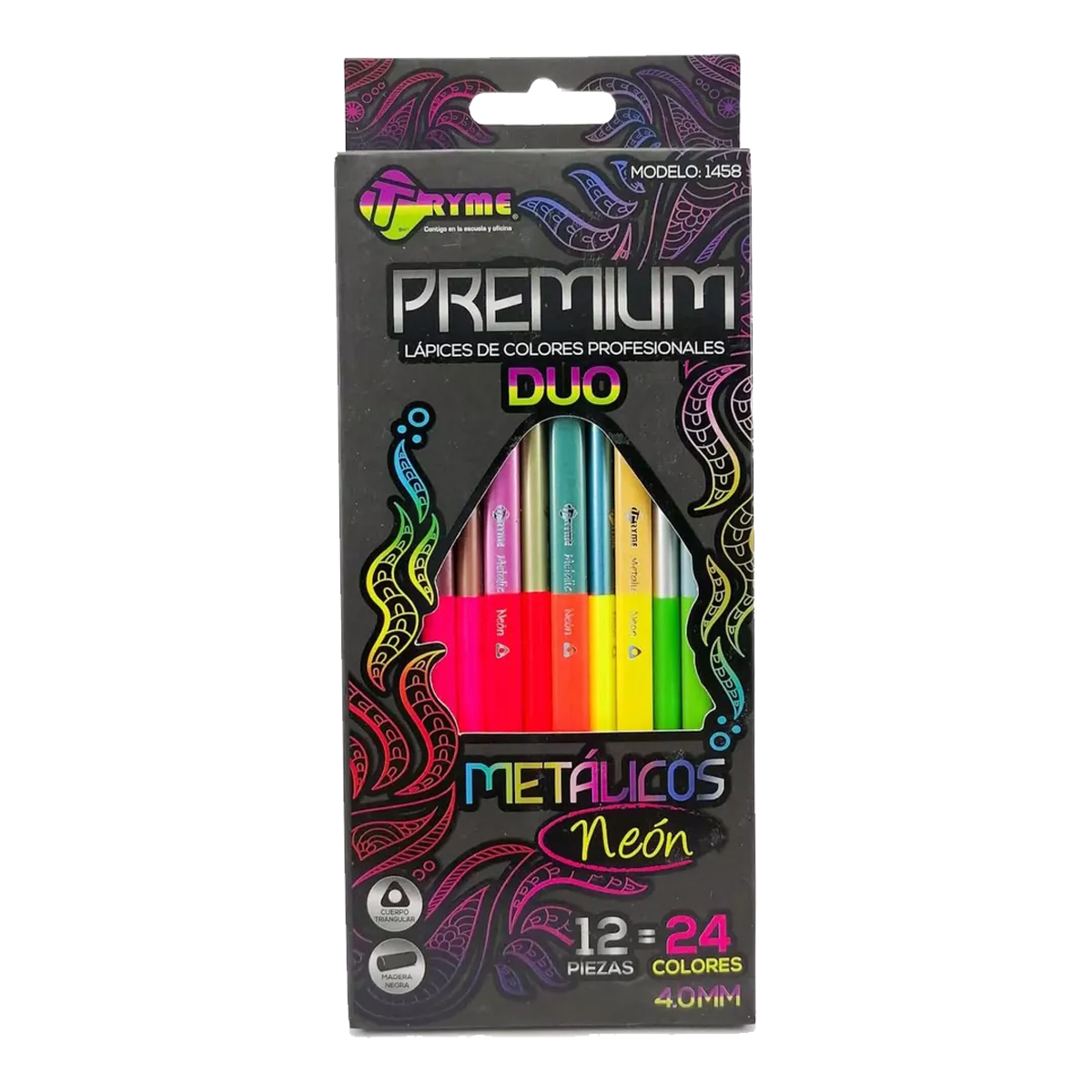 12 Piezas Lapices Premium De Colores Duo Metalicos Neon