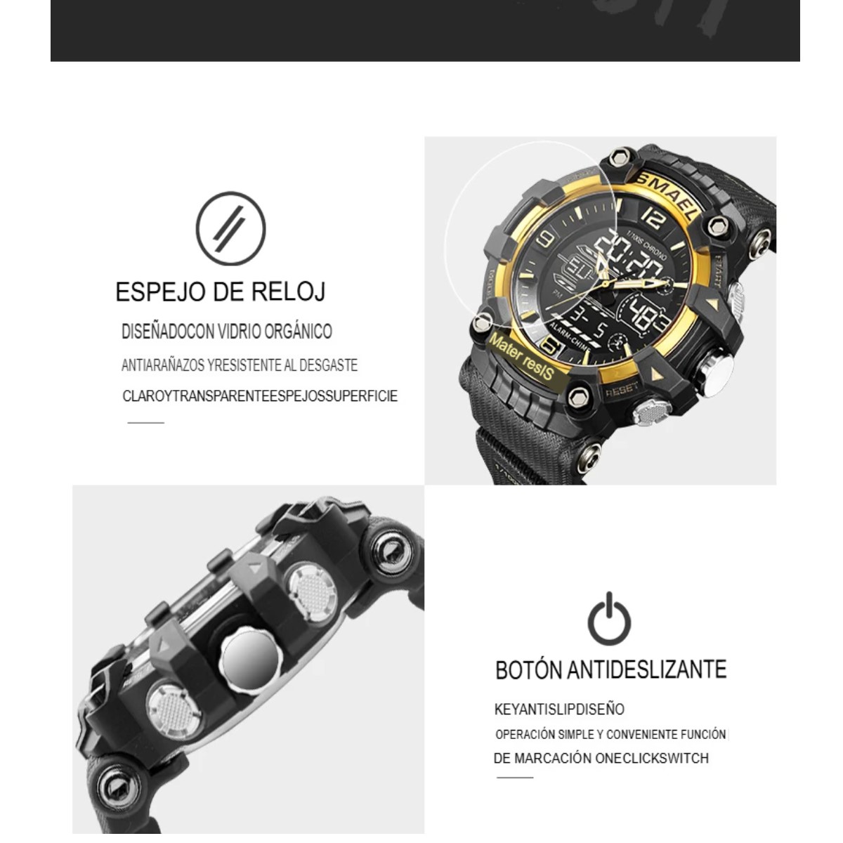 Reloj deportivo azul pulsera cuarzo resistente agua pantalla doble Digital LED militar alarma tacti