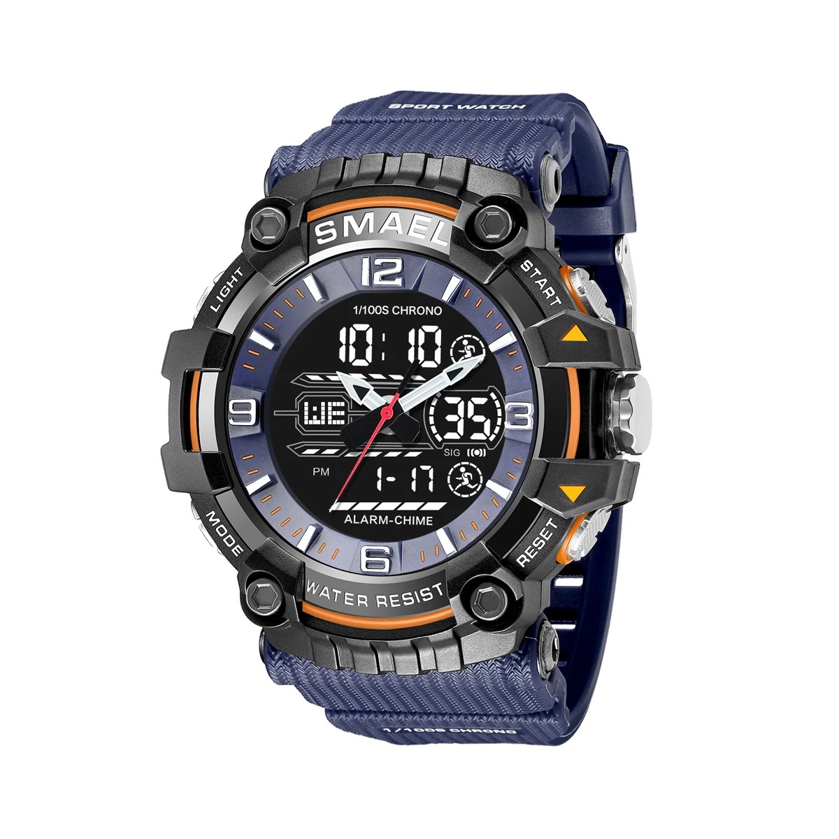 Reloj deportivo azul pulsera cuarzo resistente agua pantalla doble Digital LED militar alarma tacti