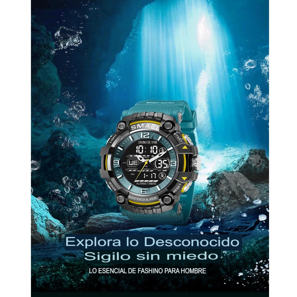 Reloj deportivo azul pulsera cuarzo resistente agua pantalla doble Digital LED militar alarma tacti