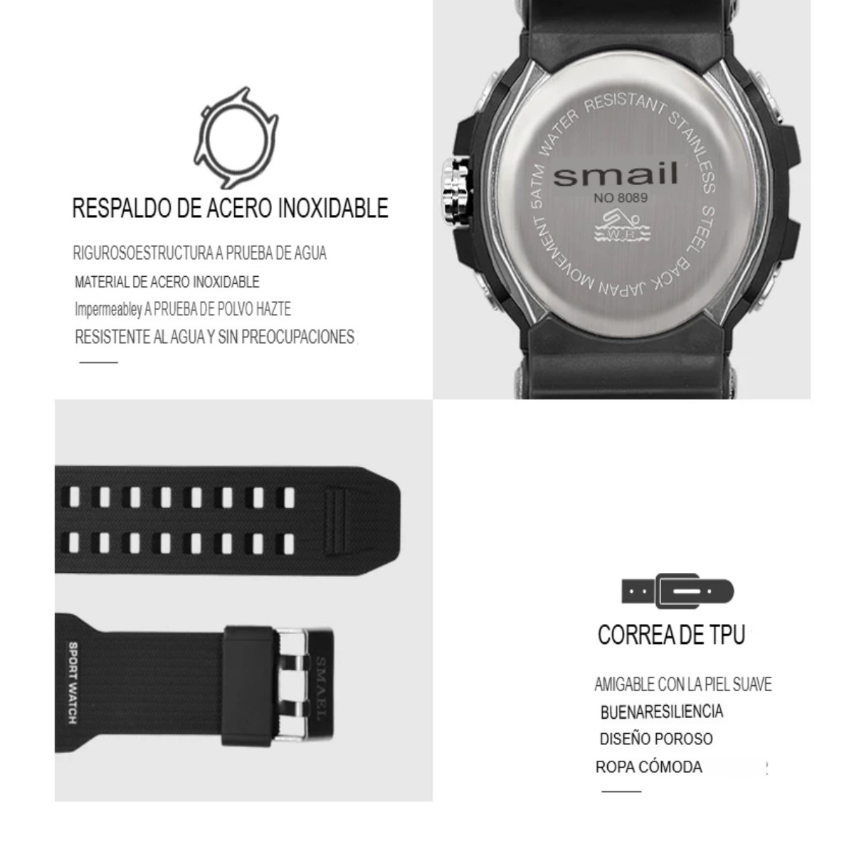 Reloj deportivo azul pulsera cuarzo resistente agua pantalla doble Digital LED militar alarma tacti