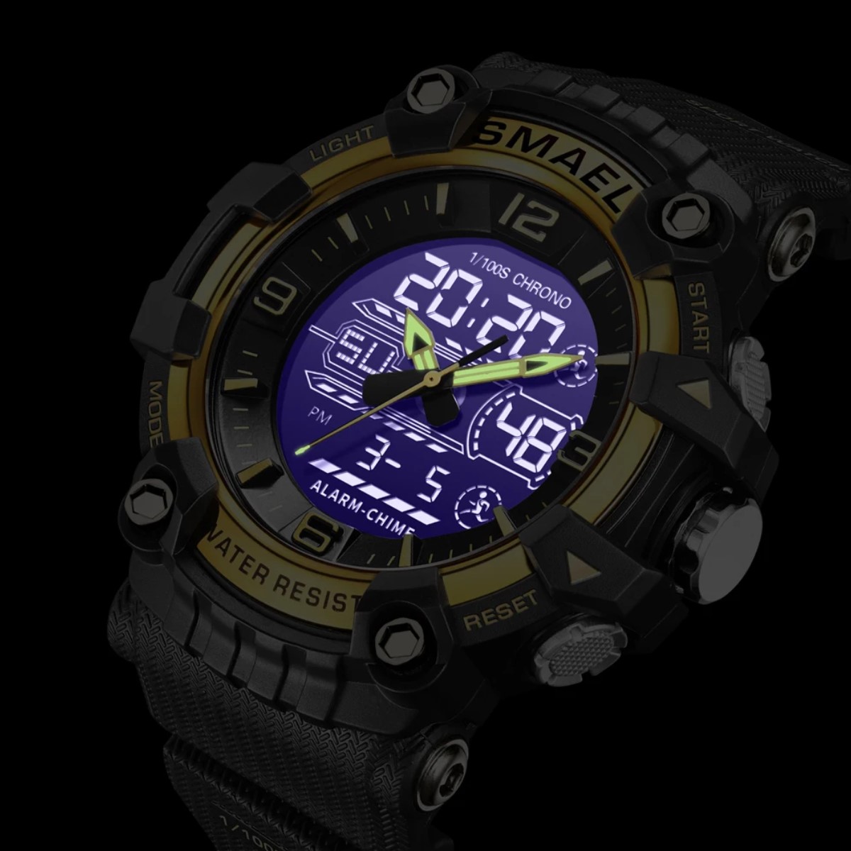 Reloj deportivo azul pulsera cuarzo resistente agua pantalla doble Digital LED militar alarma tacti