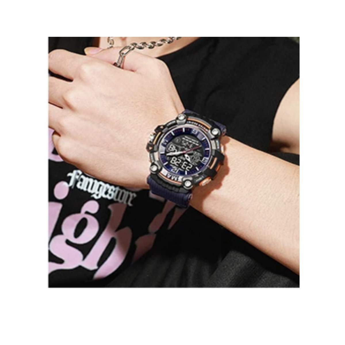 Reloj deportivo azul pulsera cuarzo resistente agua pantalla doble Digital LED militar alarma tacti