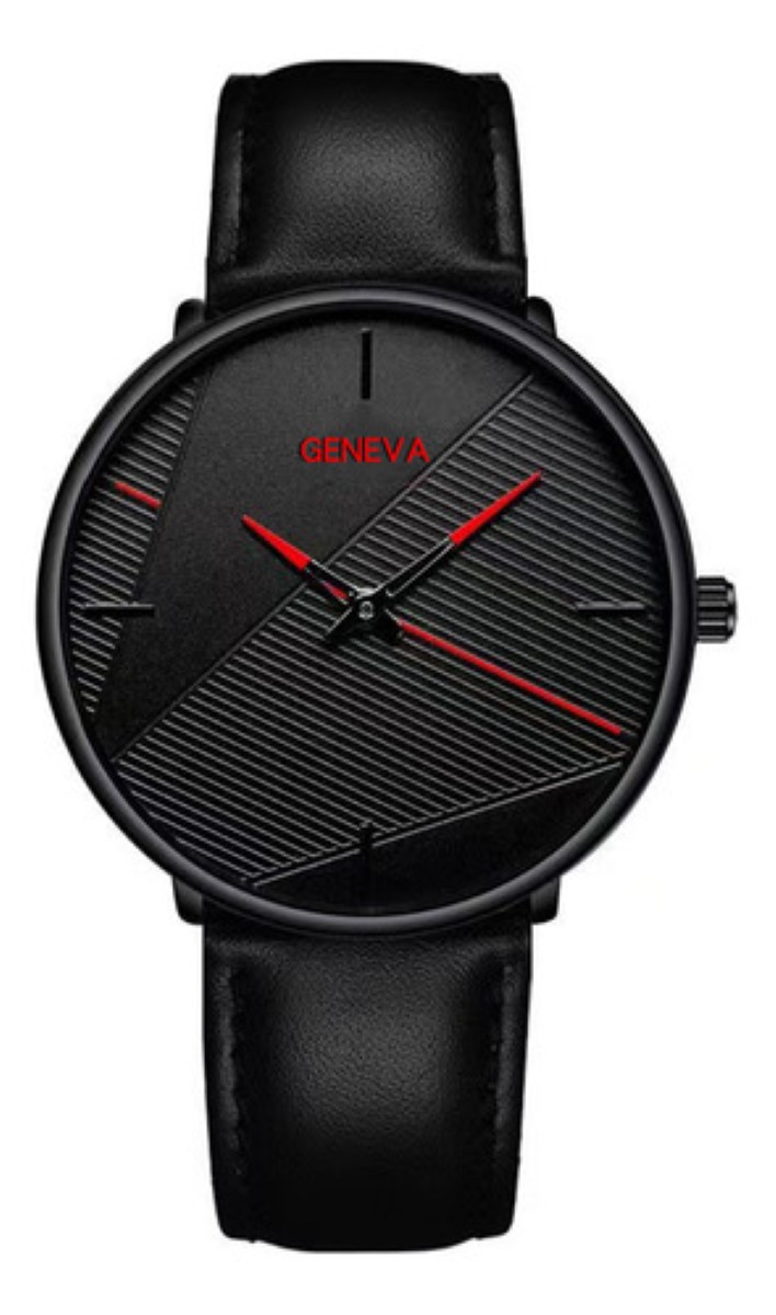 Reloj Hombre Dama Moda Casual Pulsera NEGRO DETALLES ROJO