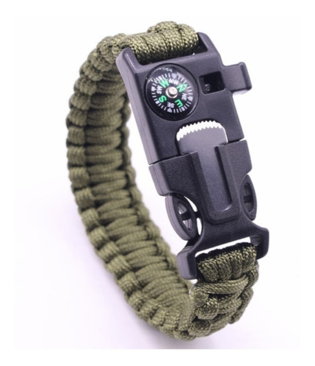 Pulsera Tactica Supervivencia Pedernal Paracord verde militar