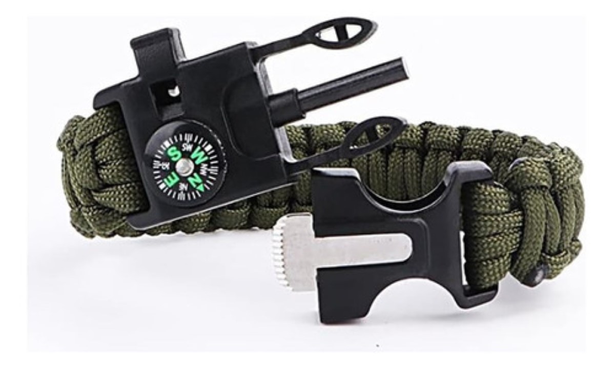 Pulsera Tactica Supervivencia Pedernal Paracord verde militar