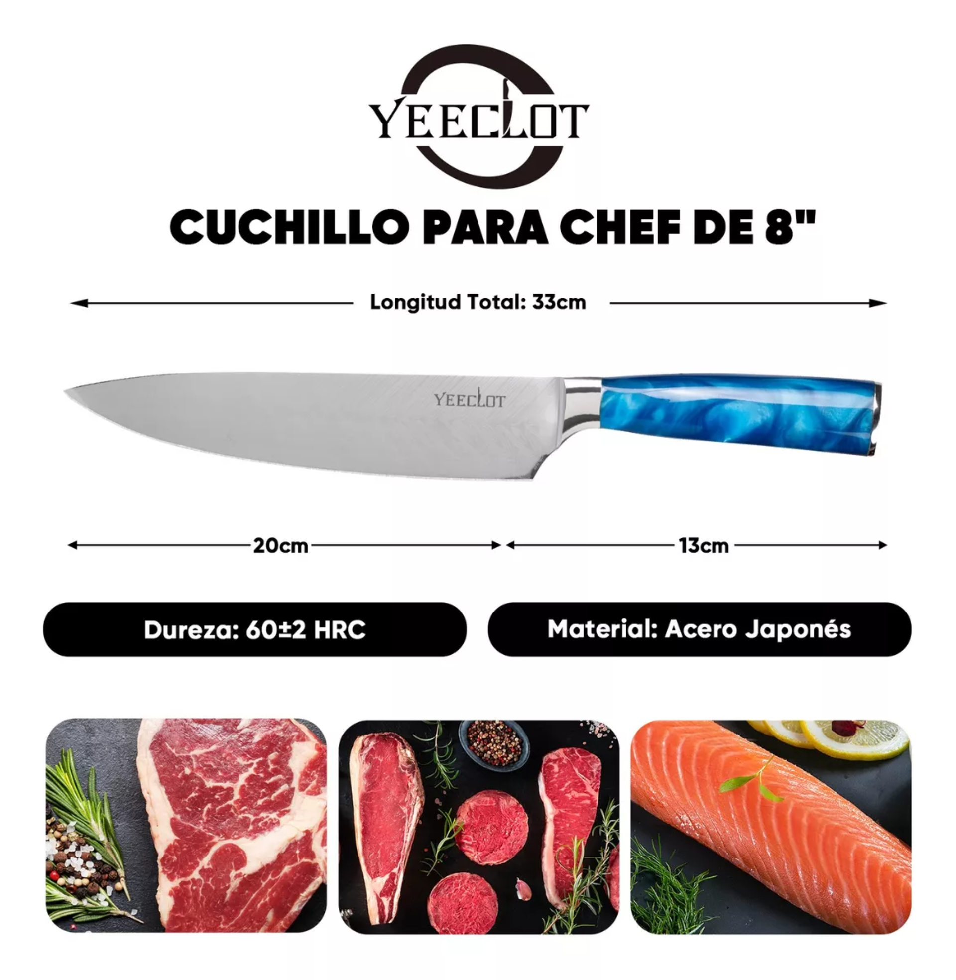 Cuchillo Japonés De Chef Mango De Resina Con Caja De Regalo