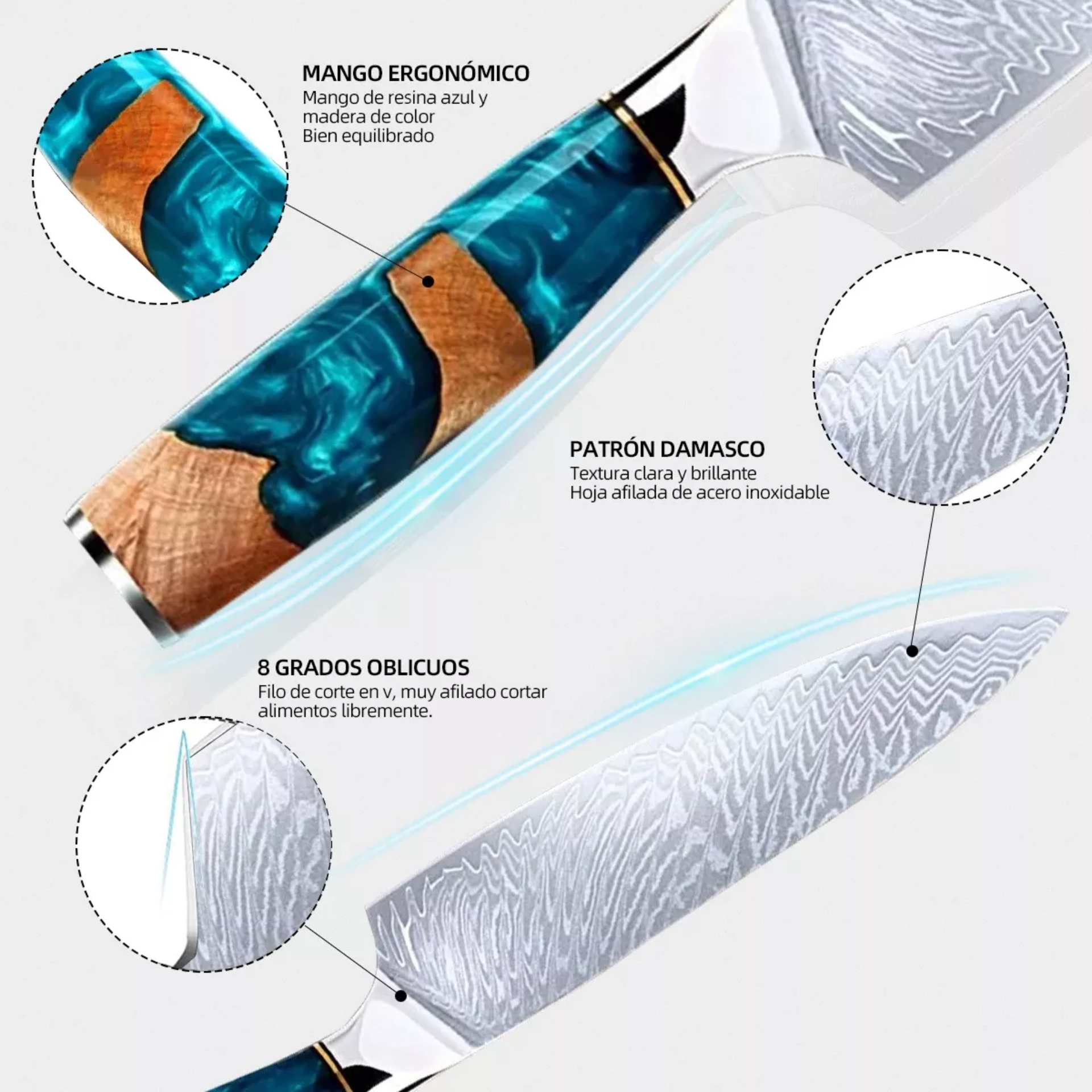 Cuchillo Damasco Premium Azul Cuchillo Chef Profesional