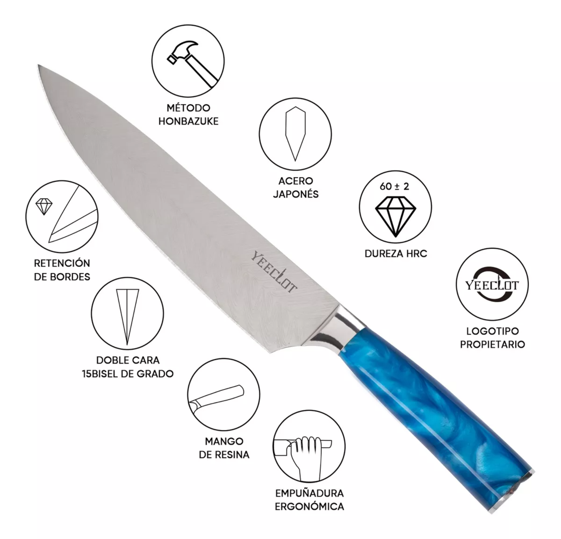 Cuchillo Japonés De Chef Mango De Resina Con Caja De Regalo