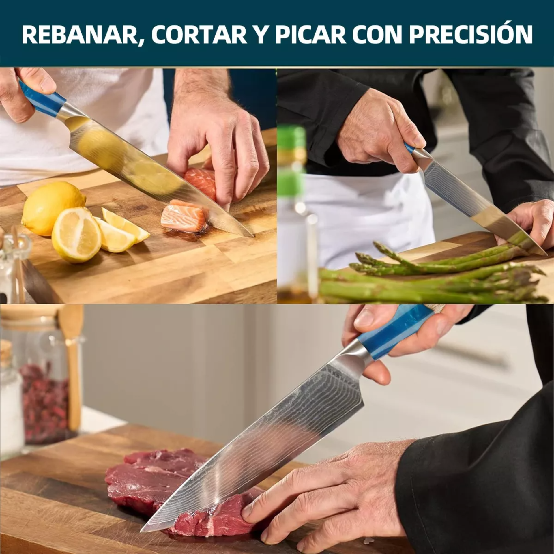 Cuchillo Damasco Premium Azul Cuchillo Chef Profesional