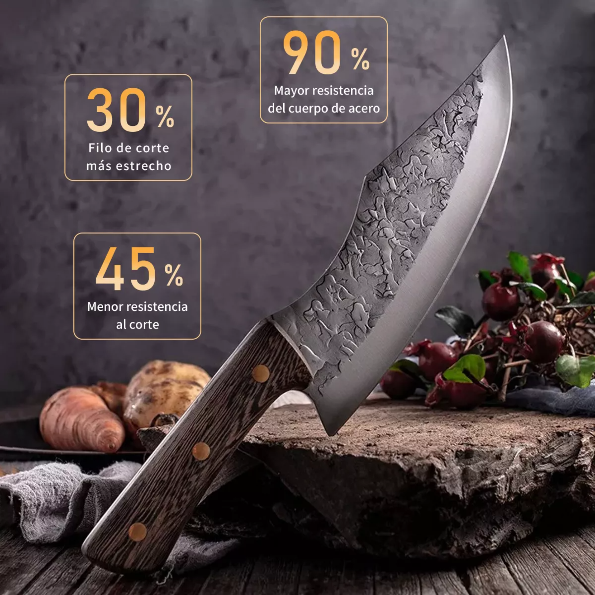 Cuchillo Chef De Cocina Profesional De Acero Forjado A Mano