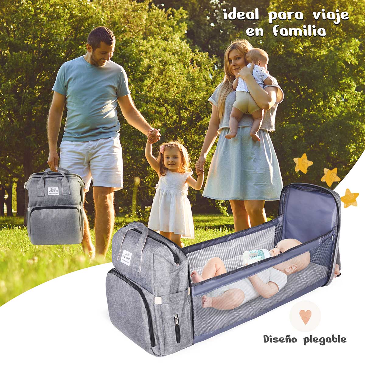 AGBOX Mochila Pañalera Cambiador Portátil De Viaje Para Bebé Gris.