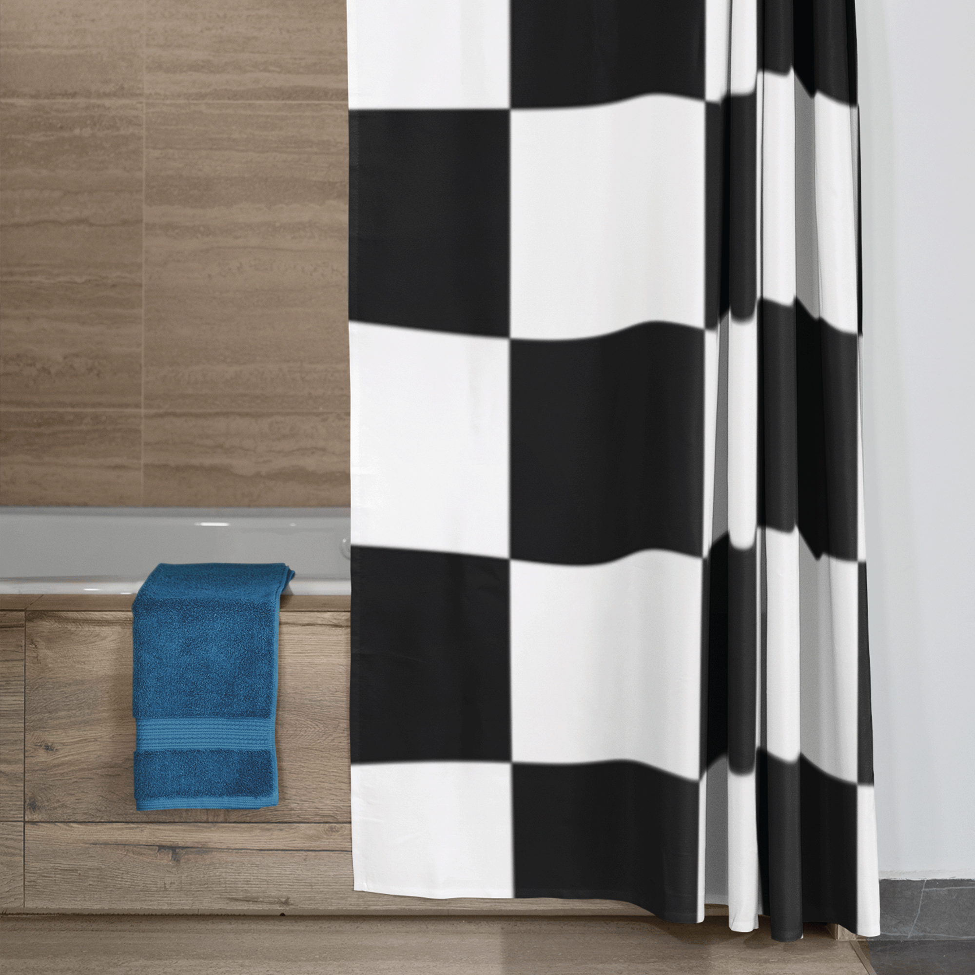 Cortina de Baño Impermeable Grande con Diseño de Ajedrez Cuadros Blanco con Negro Bicolor para Regadera