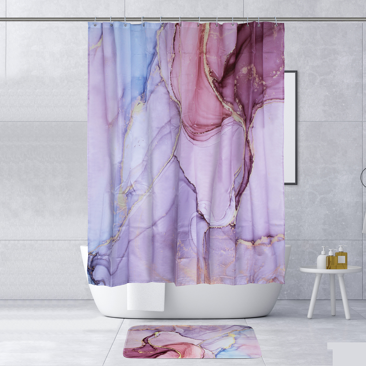 AGBOX Juego Para Baño Premium Estandar 5 Piezas, Marmoleado Rosa.