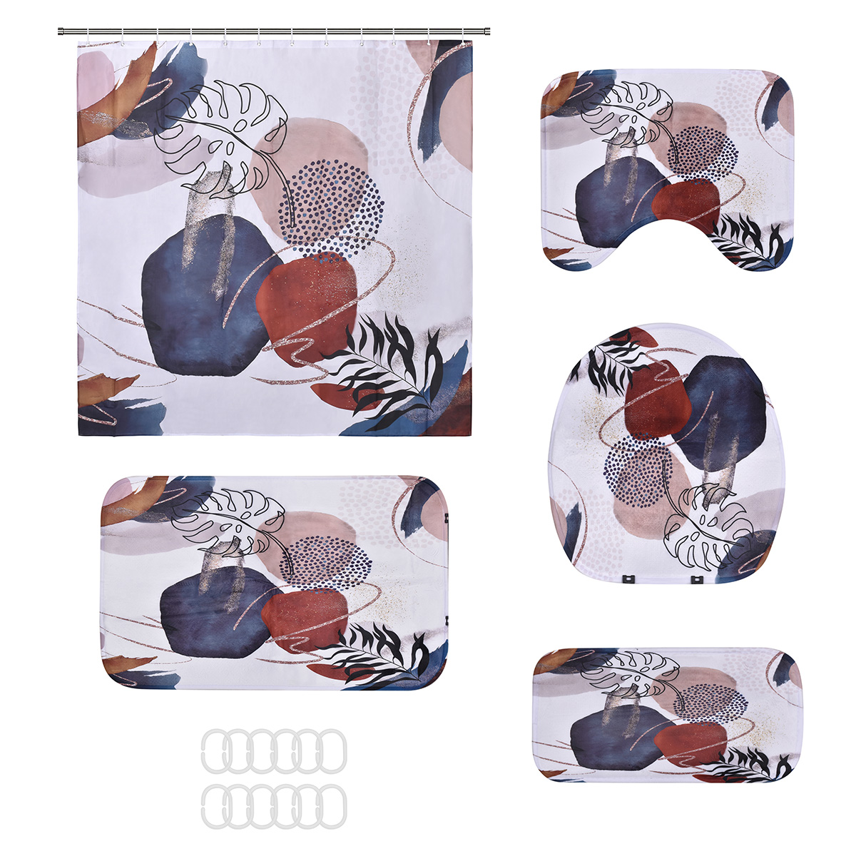 AGBOX Juego Para Baño Premium Estandar 5 Piezas, Plantas de colores .