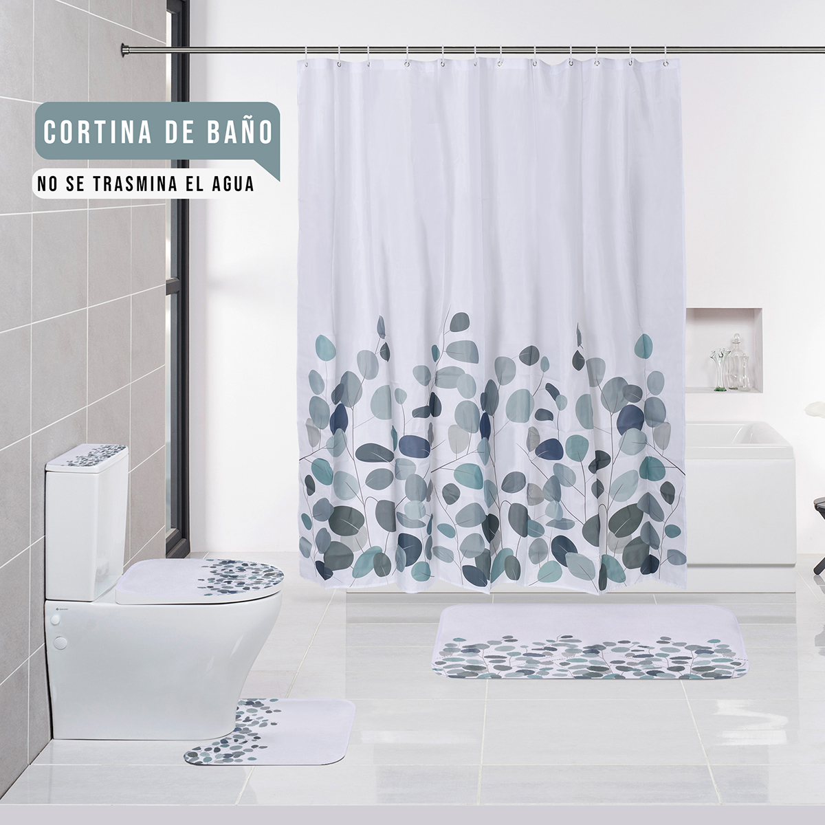 AGBOX Juego Para Baño Premium Estandar 5 Piezas, Hojas Verdes .