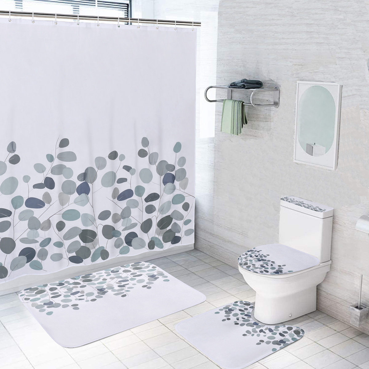 AGBOX Juego Para Baño Premium Estandar 5 Piezas, Hojas Verdes .