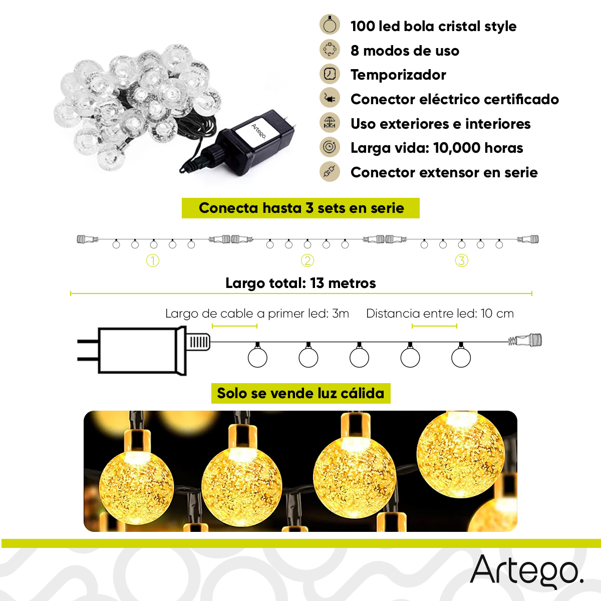 Luces serie 100 led esferas bola cristal style guirnalda de luces interior exterior Decoración Navidad eventos bodas LED 
