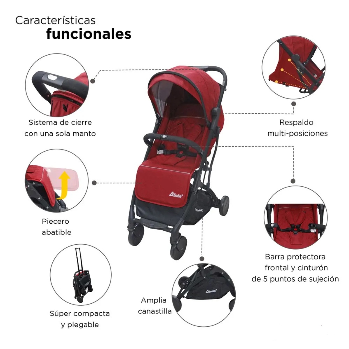 Carriola D'Bebé Wing Rojo de Viaje Practica y Duradera ENDY8