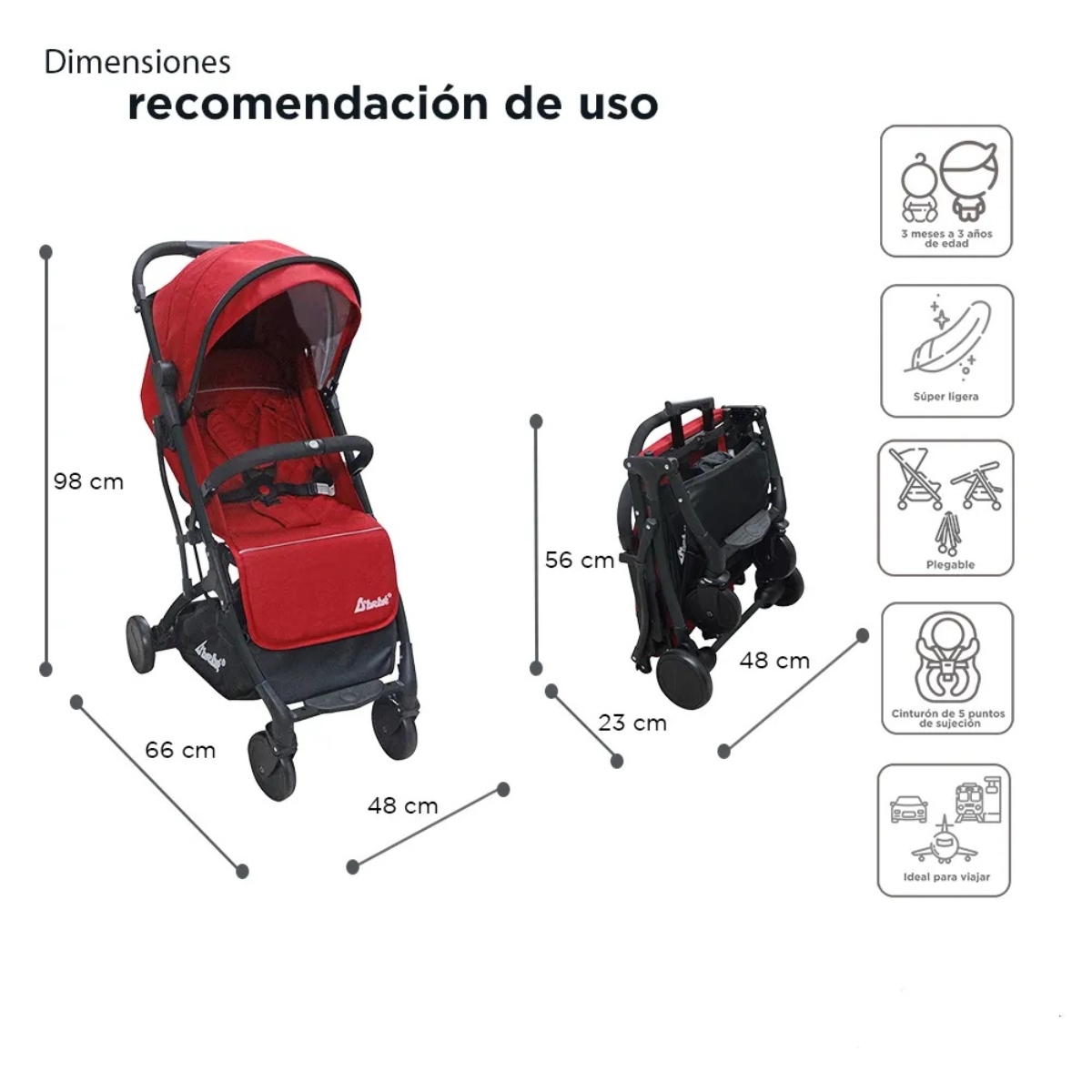 Carriola D'Bebé Wing Rojo de Viaje Practica y Duradera ENDY8
