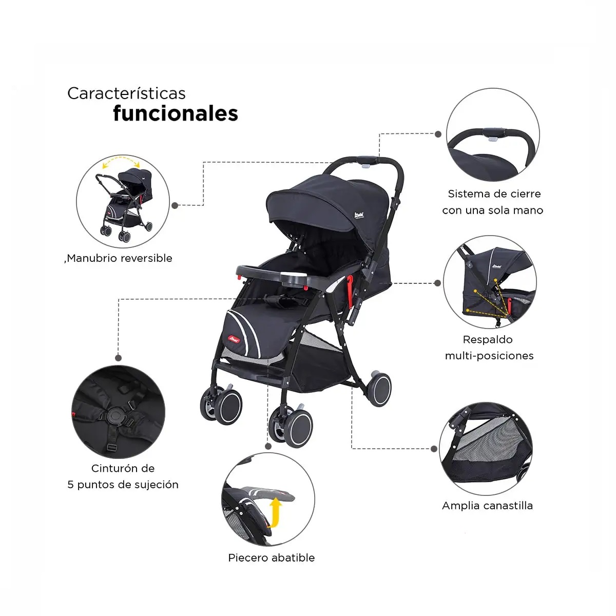 Carriola D'Bebé Lu Baby Mango Reversible Negra ENDY8