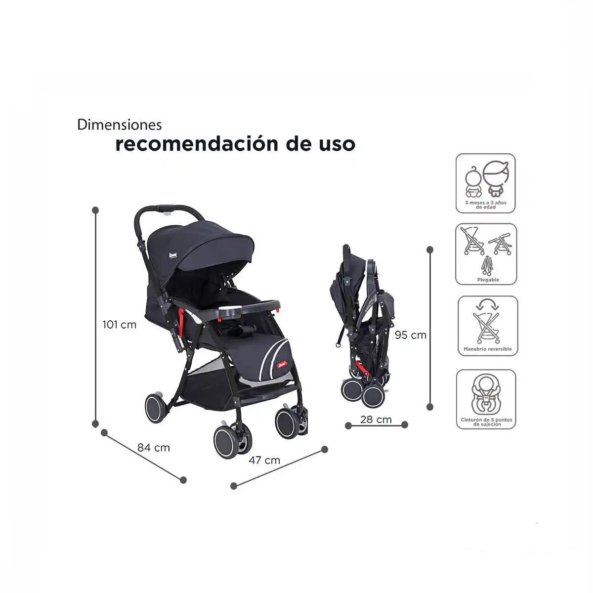 Carriola D'Bebé Lu Baby Mango Reversible Negra ENDY8