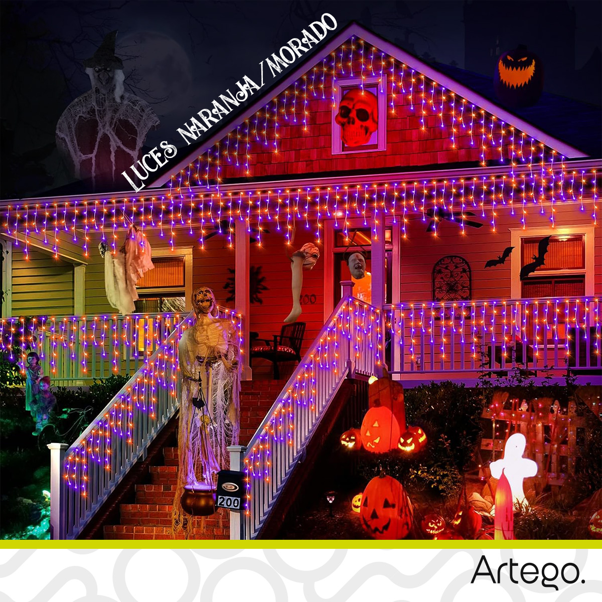Luces Serie de Navidad Halloween tipo cascada led cable transparente interior/exterior Artego Decoración Halloween