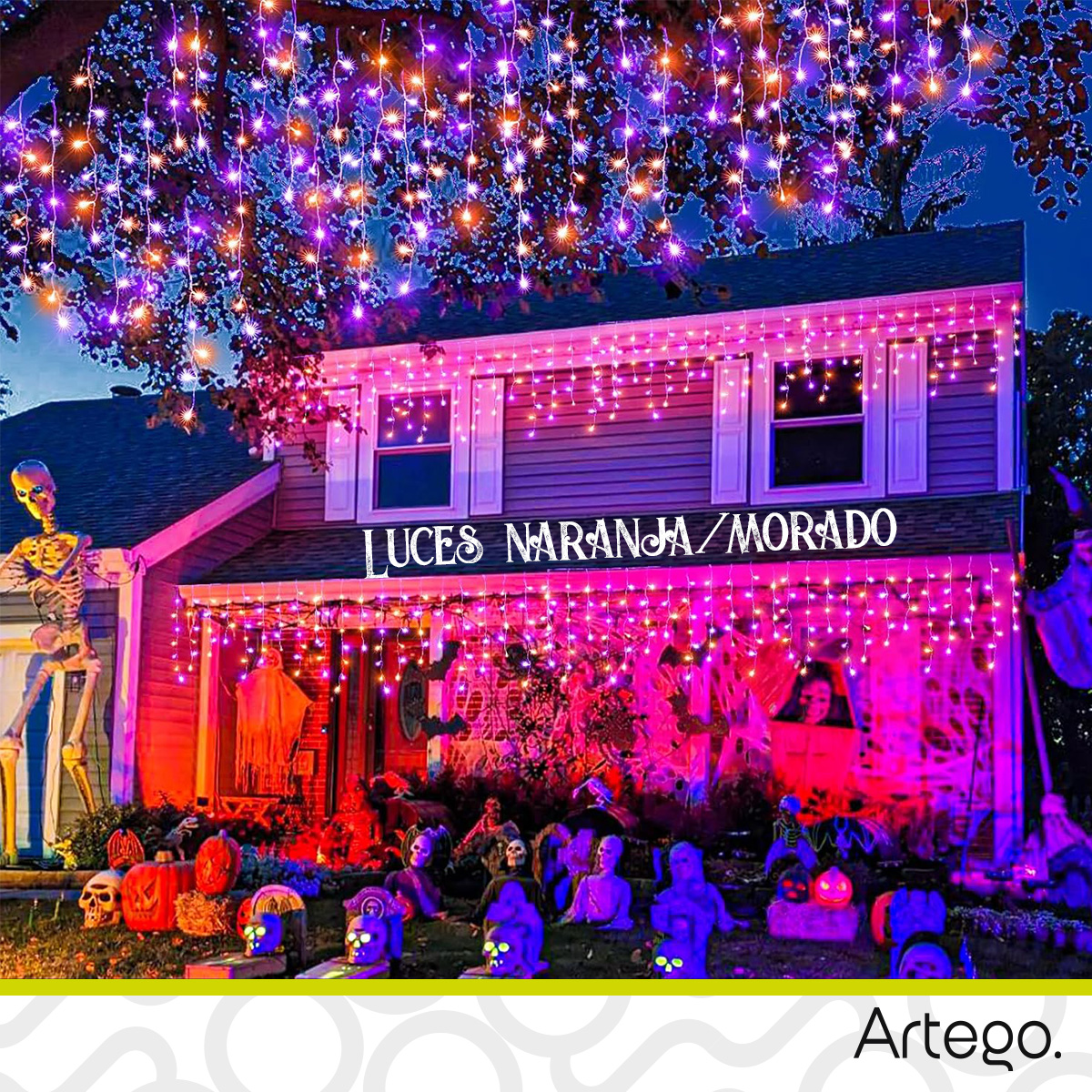 Luces Serie de Navidad Halloween tipo cascada led cable transparente interior/exterior Artego Decoración Halloween