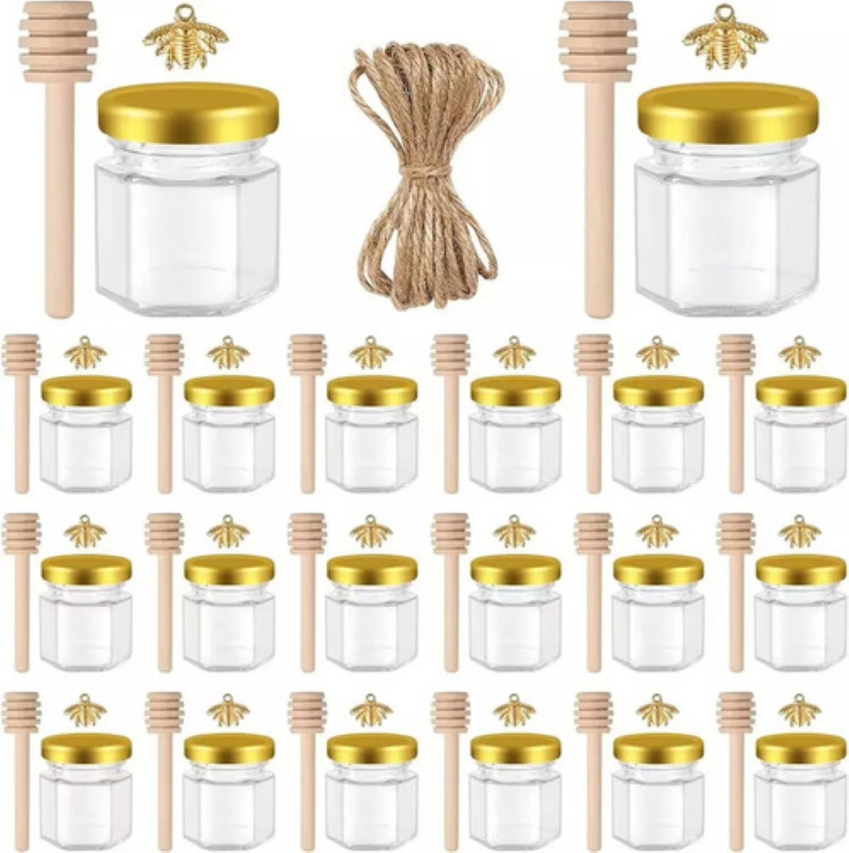 Frasco De Vidrio Mini Miel Hexagonal 45 Ml Con Tapa (20pcs) transparente