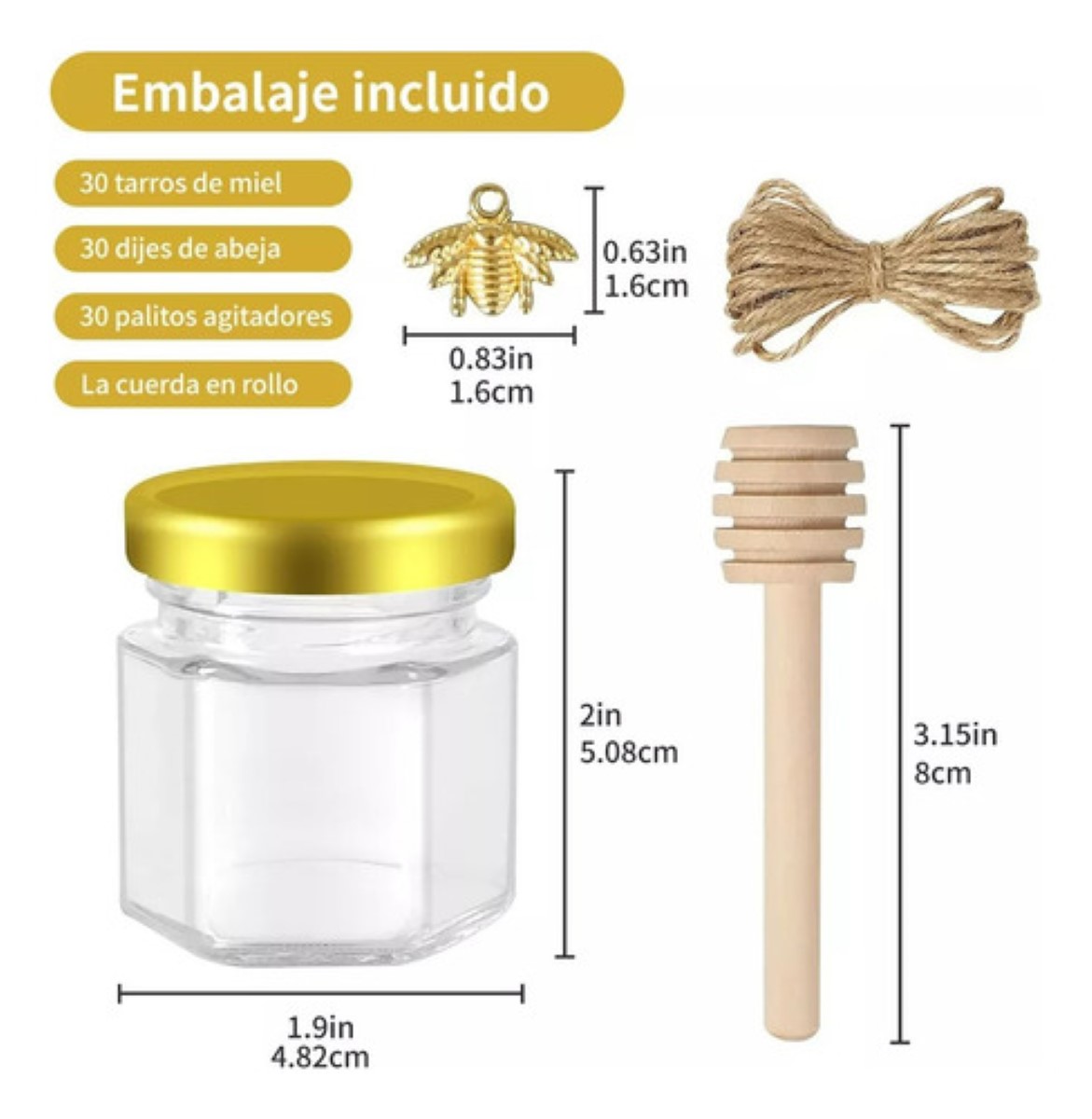 Frasco De Vidrio Mini Miel Hexagonal 45 Ml Con Tapa (20pcs) transparente