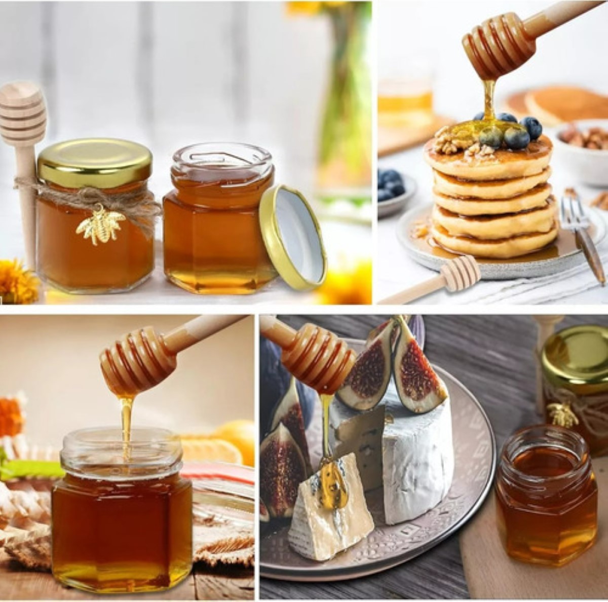 Frasco De Vidrio Mini Miel Hexagonal 45 Ml Con Tapa (20pcs) transparente