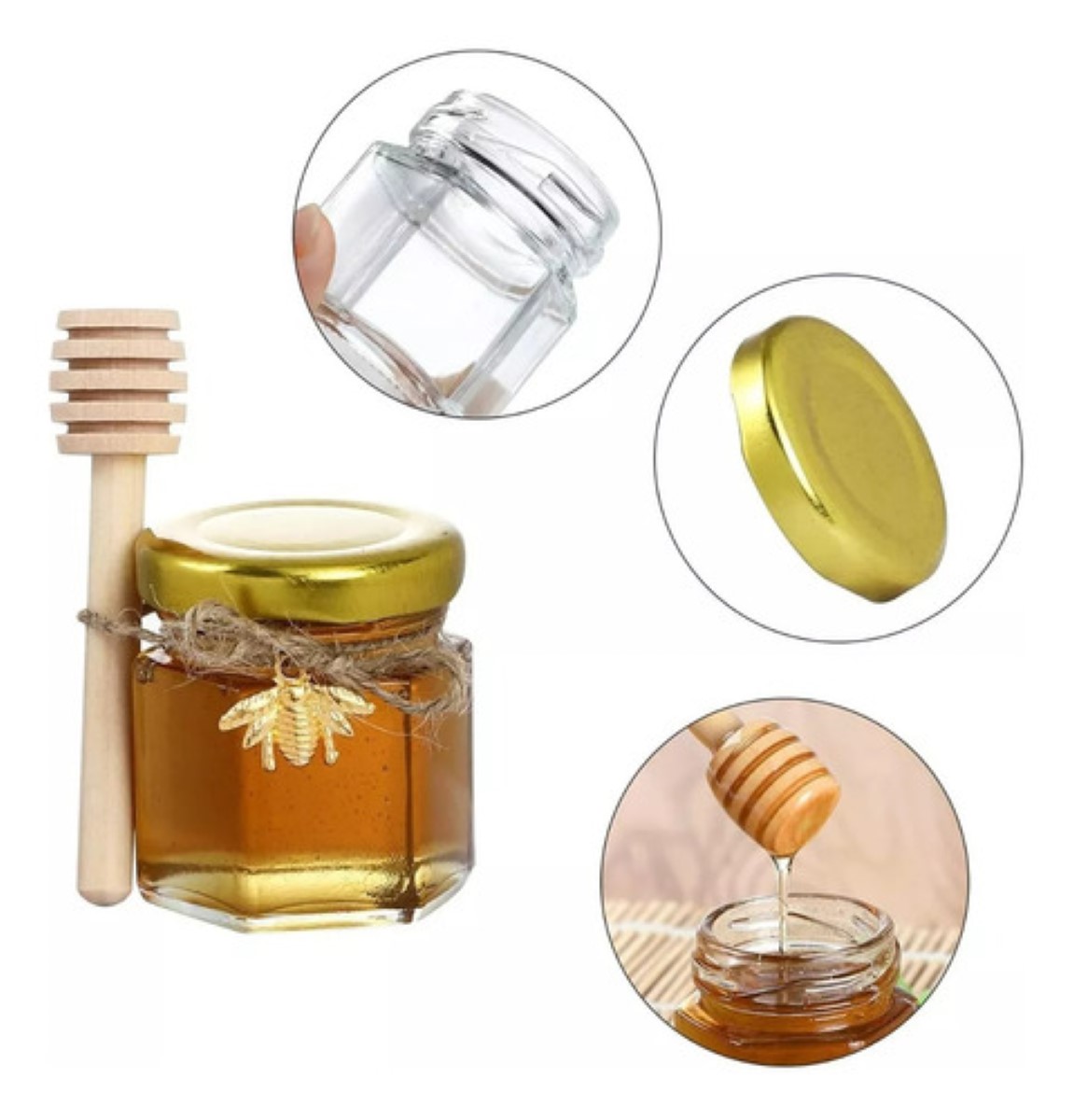 Frasco De Vidrio Mini Miel Hexagonal 45 Ml Con Tapa (20pcs) transparente