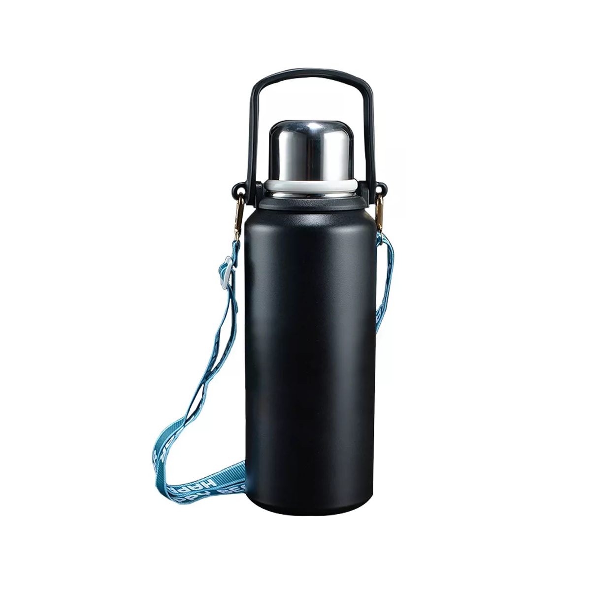 Termo Grande De Acero Inoxidable Con Asa Y Tapa 1500ml Negro