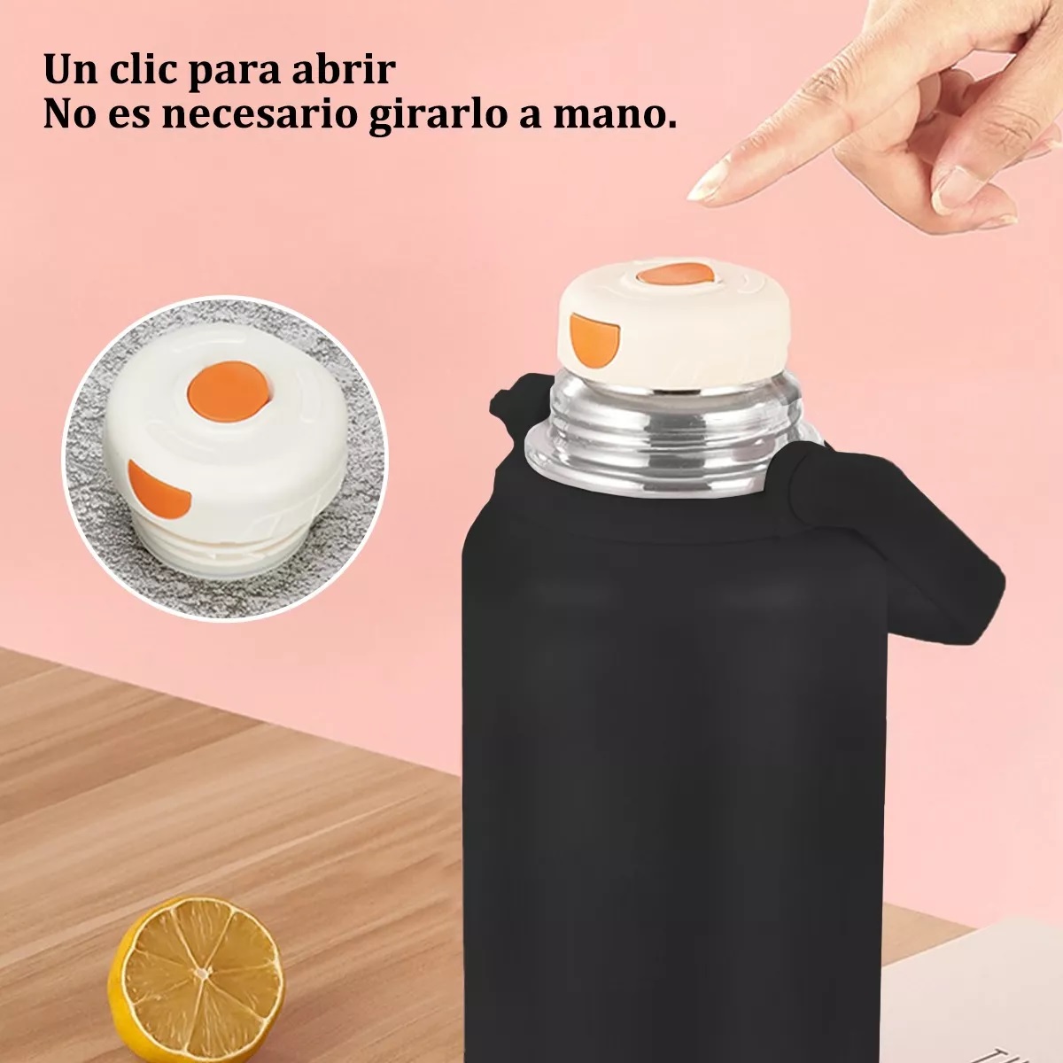 Termo Grande De Acero Inoxidable Con Asa Y Tapa 1500ml Negro