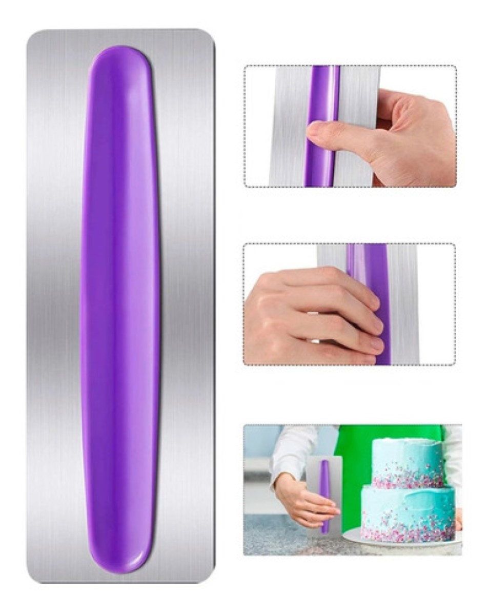 Alisador Espátula Raspa Acero Pastel Reposteria Fondant 23cm plata morado